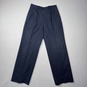 Louis Raphael Pleated Trousers Womens 32 Navy Blue Pure Wool Vintage Dress Pants